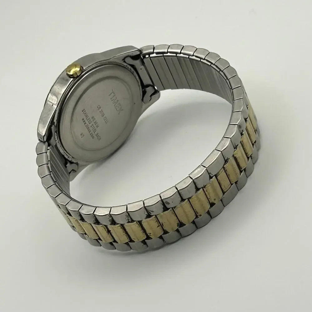 Timex Two-tone Men’s Easy Reader Watch Stretch Band Working New Battery